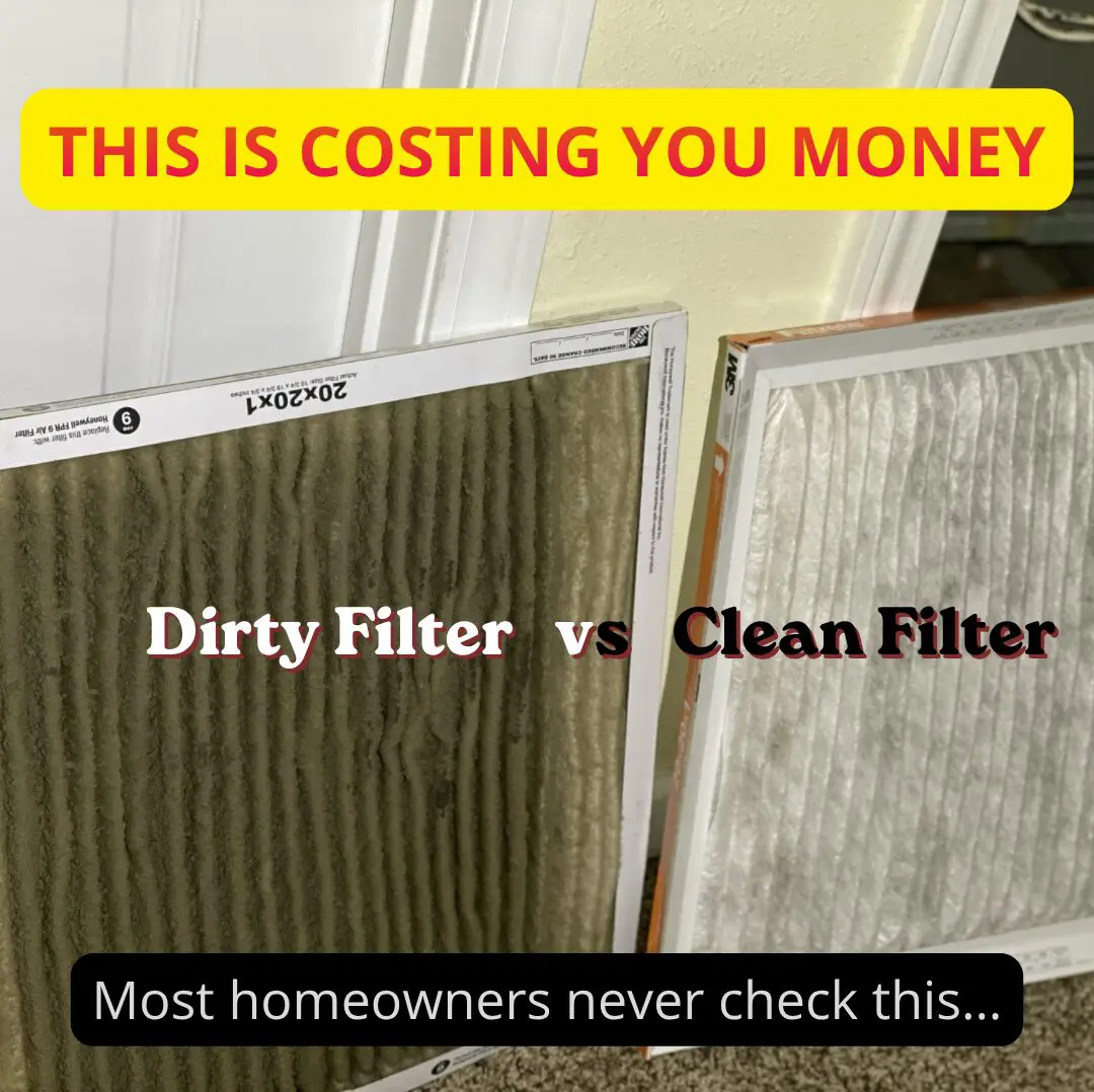 a clean and dirty air conditioning filter side by side.