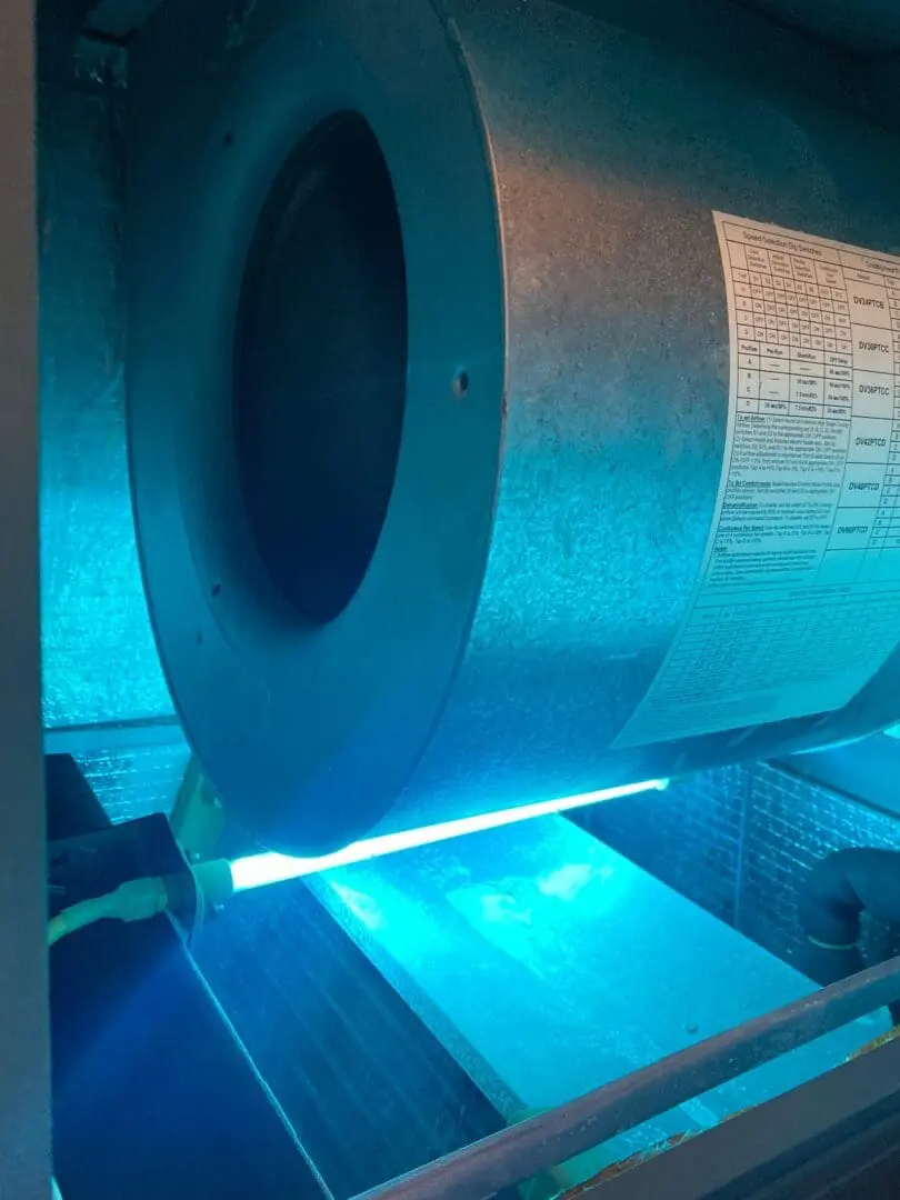 Ultraviolet (UV) Light Installed Inside Air Handler for Indoor Air Quality in Wildlight, Florida An ultraviolet (UV) light is installed inside an air handler in Wildlight, Florida, designed to improve indoor air quality by reducing bacteria, mold, and allergens