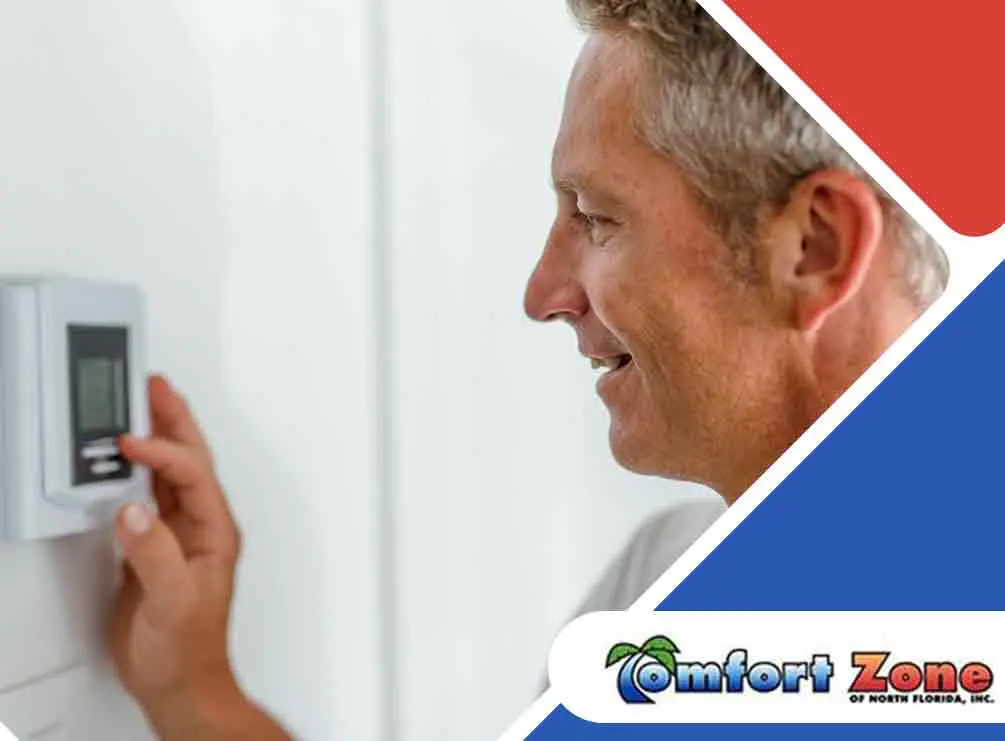 AC Repairman Adjusting the Temperature on a Thermostat An AC repairman is adjusting the temperature on a thermostat to ensure optimal comfort and system efficiency