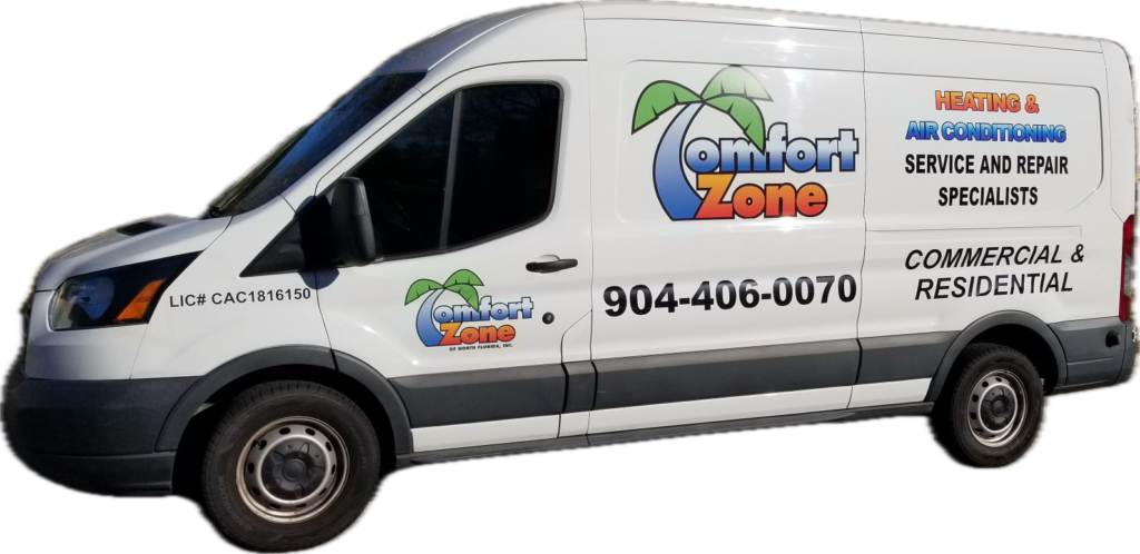 Comfort Zone heating and air conditioning service van ready for expert HVAC installation, repair, and maintenance in Jacksonville.