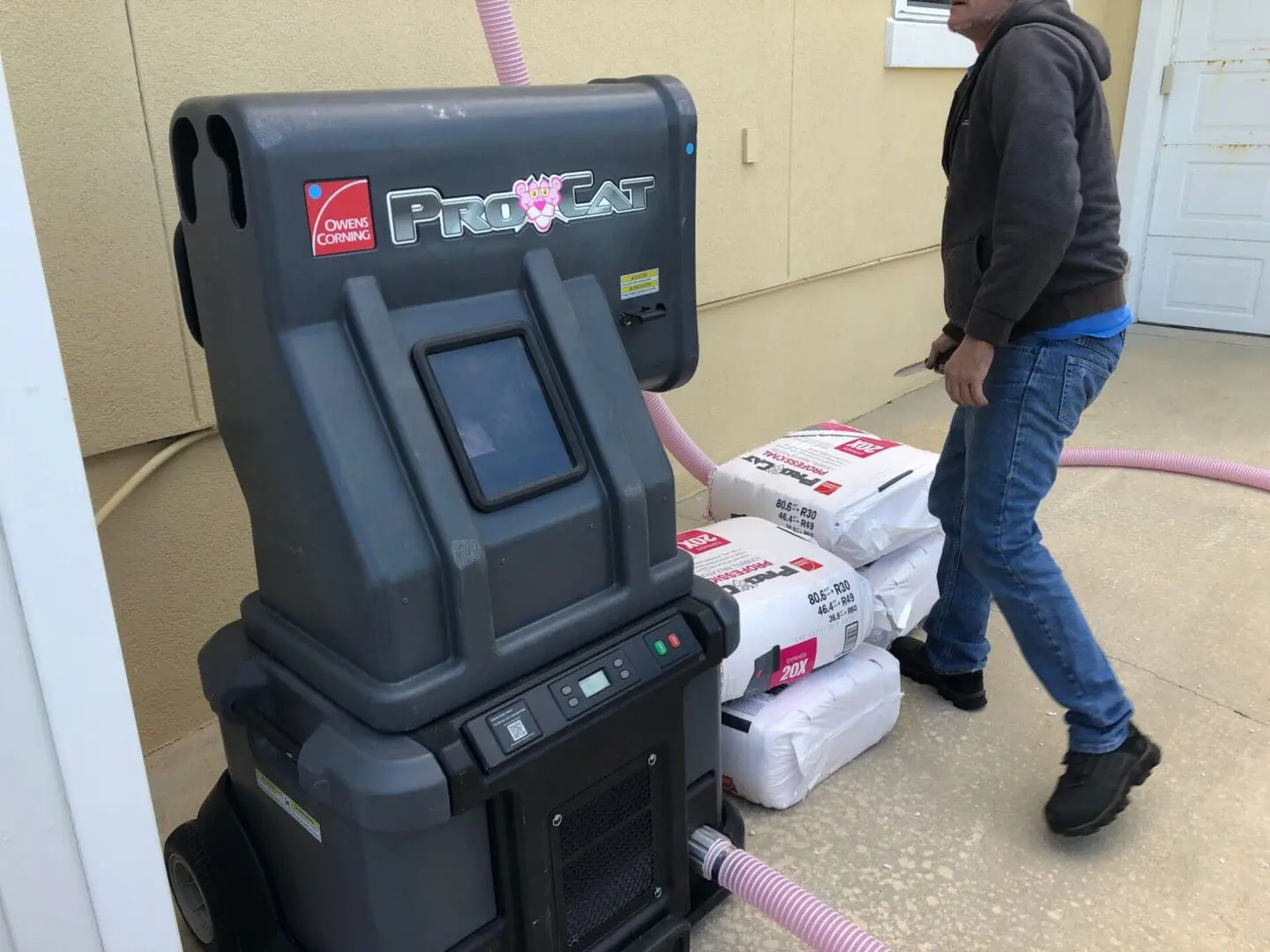 comfort zone blown insulation installation Owens Corning ProCat blown In attic insulation being installed