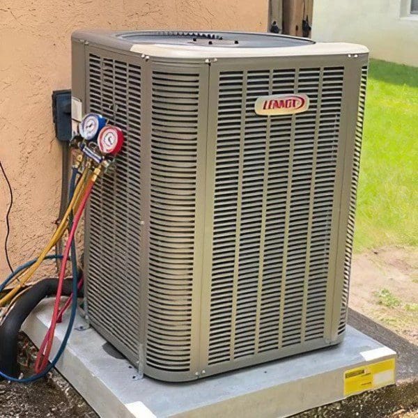 A picture of an air conditioner unit outside.