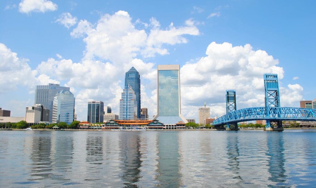 A view of the city of Jacksonville Florida skyline from across the water near comfort zone heat and air.