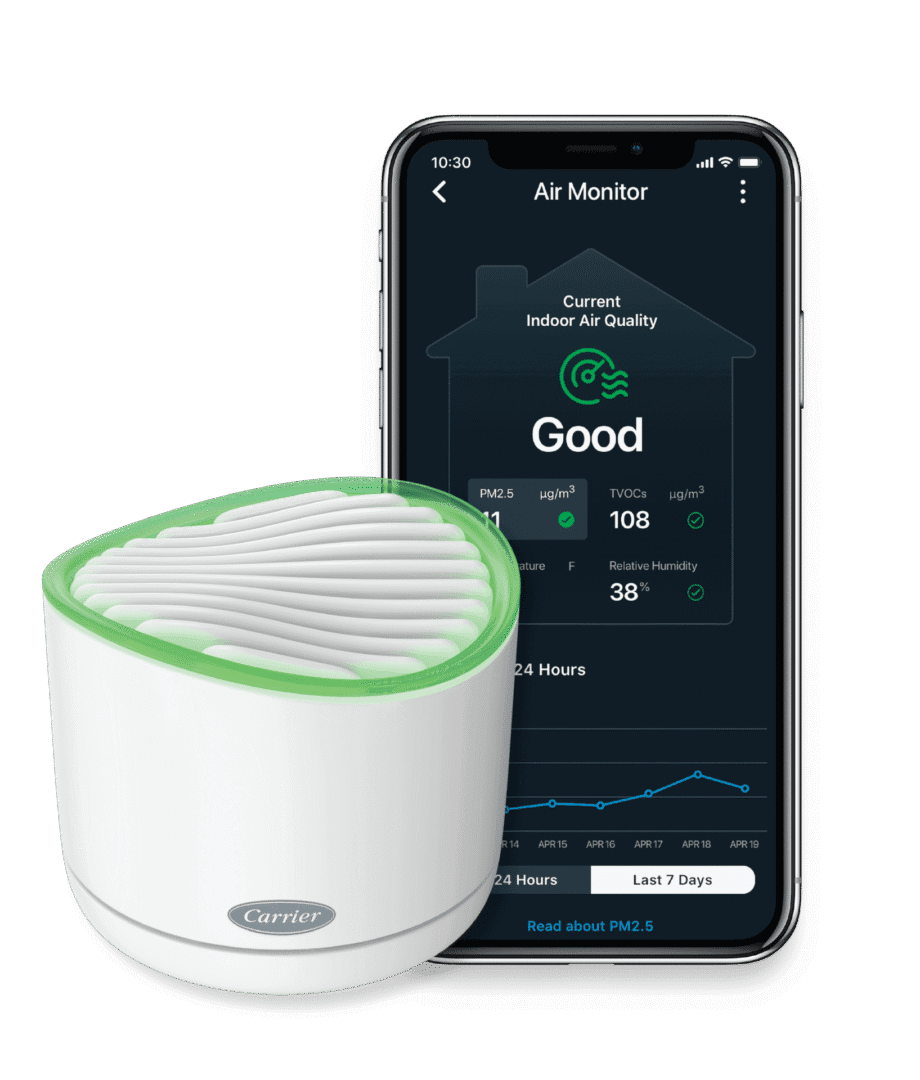 Carrier Indoor Air Quality monitor with a wifi smart app for a cellphone