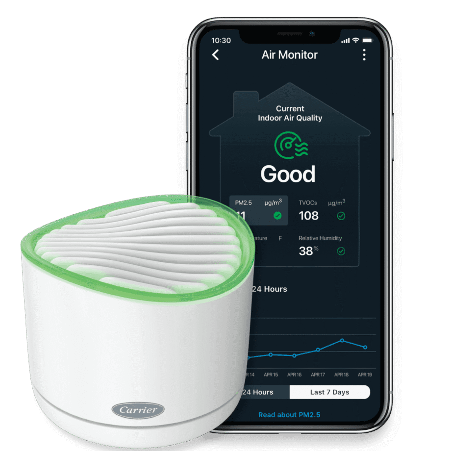 Carrier Indoor Air Quality monitor with a wifi smart app for a cellphone